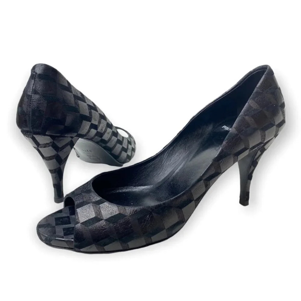 Pierre Hardy Black Suede & Silver Metallic Peep Toe Heels